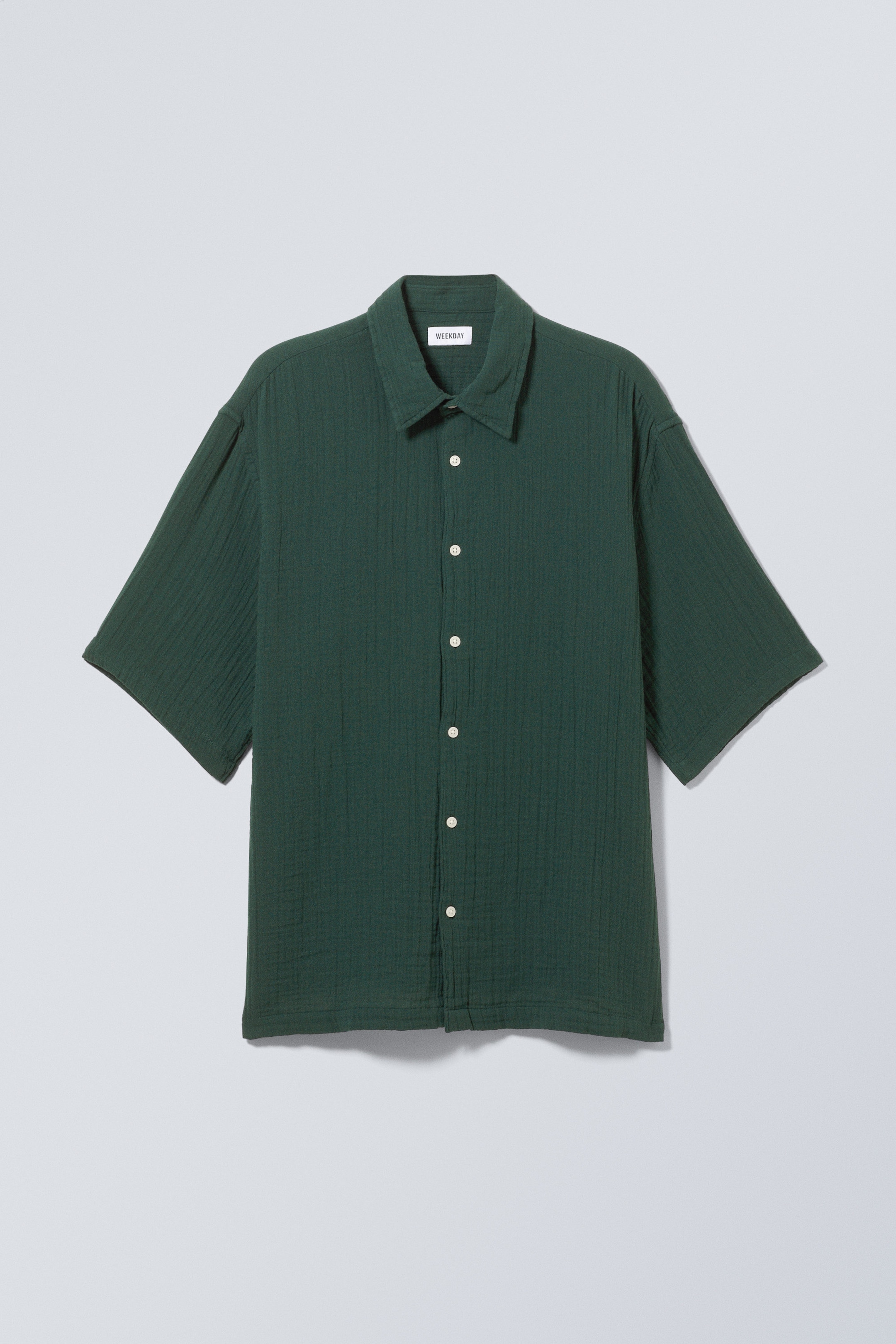 Dark Green - Oversized Structured Short Sleeve Shirt - 0