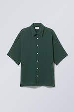 Dark Green - Oversized Structured Short Sleeve Shirt - 0