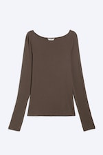 Dunkelbraun - Transparentes Longsleeve mit U-Boot-Ausschnitt - 4