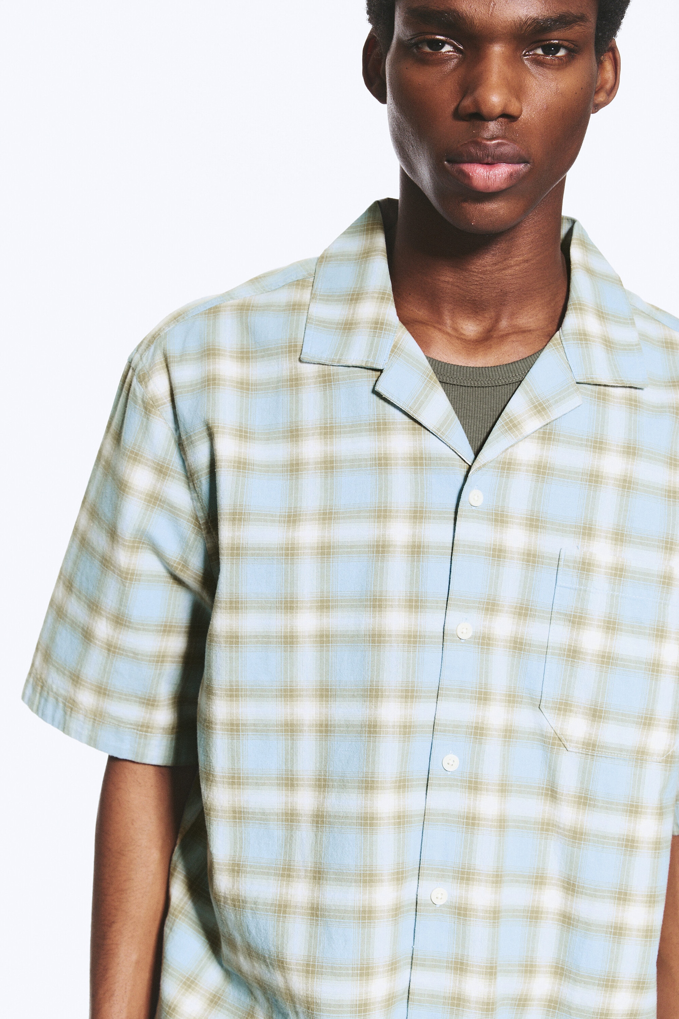 Blau kariert - Cotton Short-sleeved buttoned shirt - 2