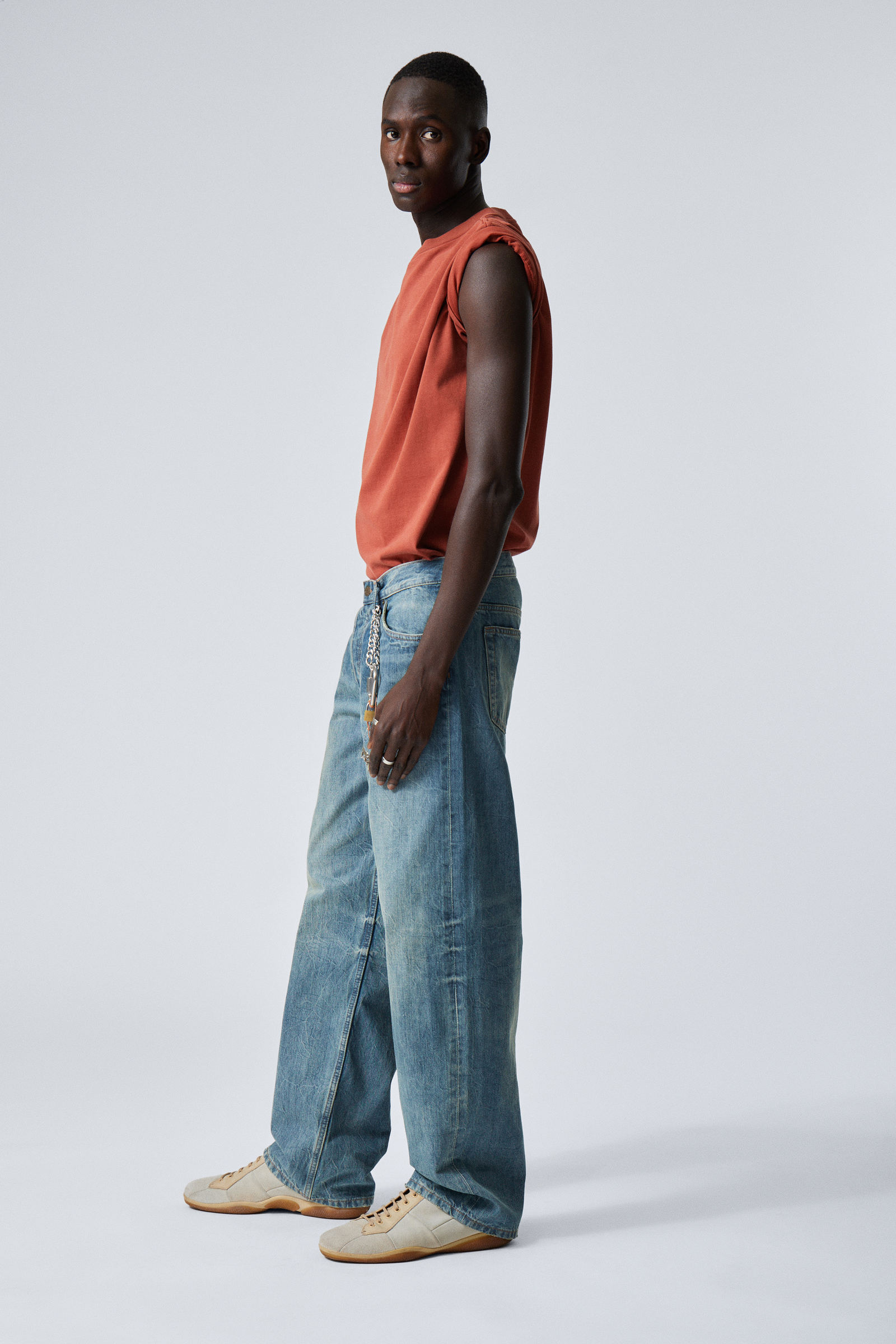 sphere low rise loose straight leg jeans - Cyan Dust