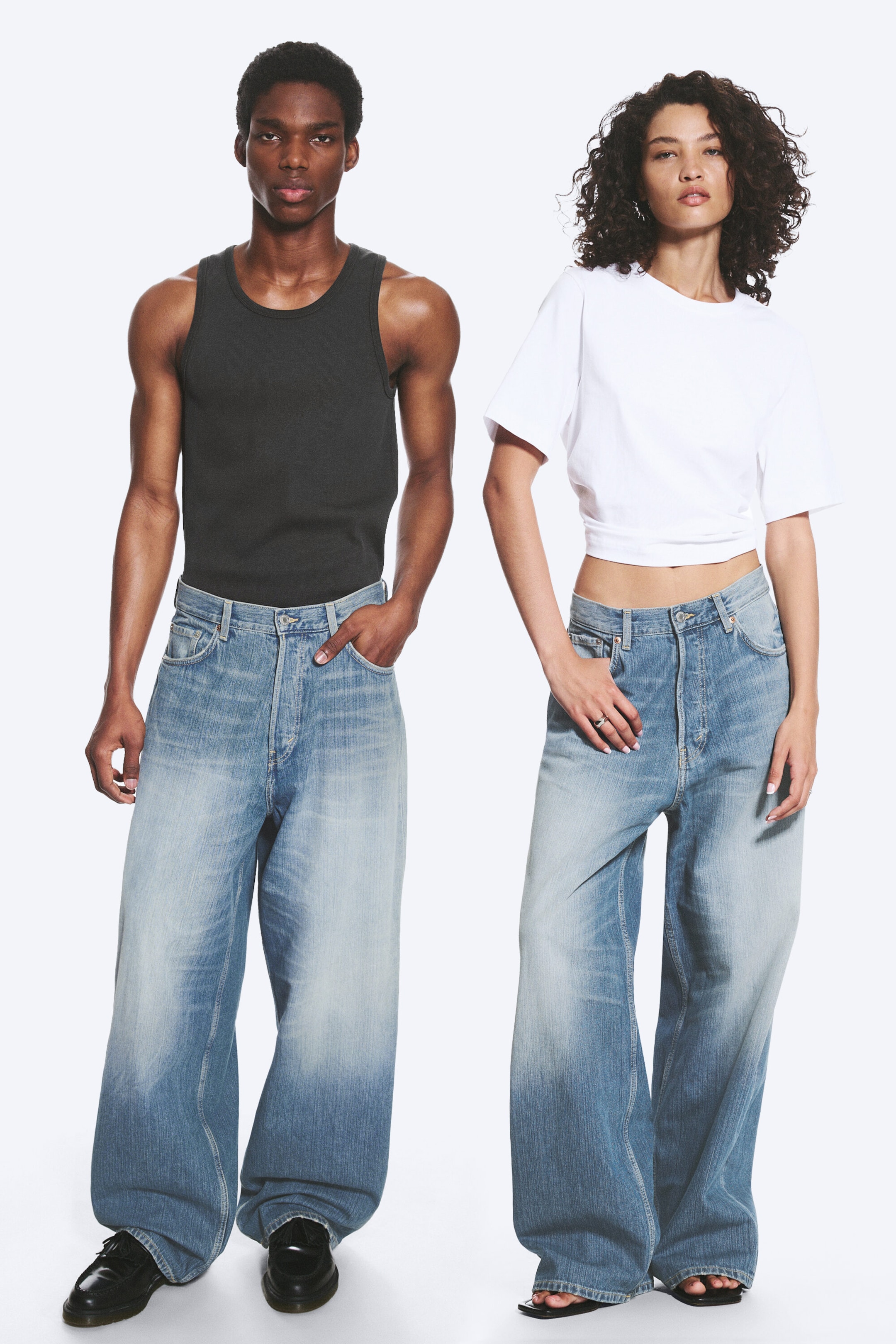 Saddle Blue - Mellanblå - Astro Mid Waist Loose Baggy Unisex Jeans - 1