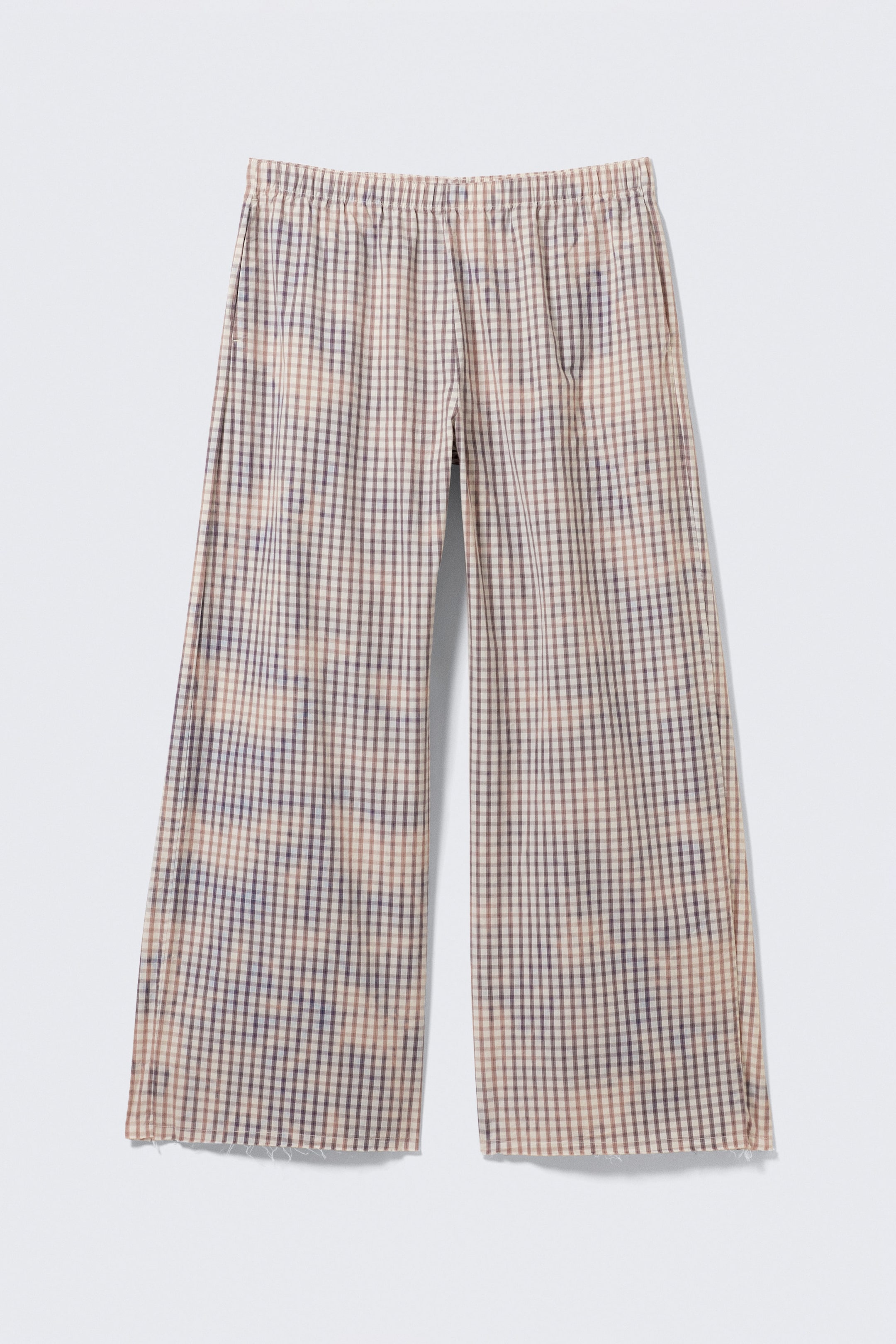 Blue Check - Bleached Effect - Low Loose Bleached Cotton Trousers - 1
