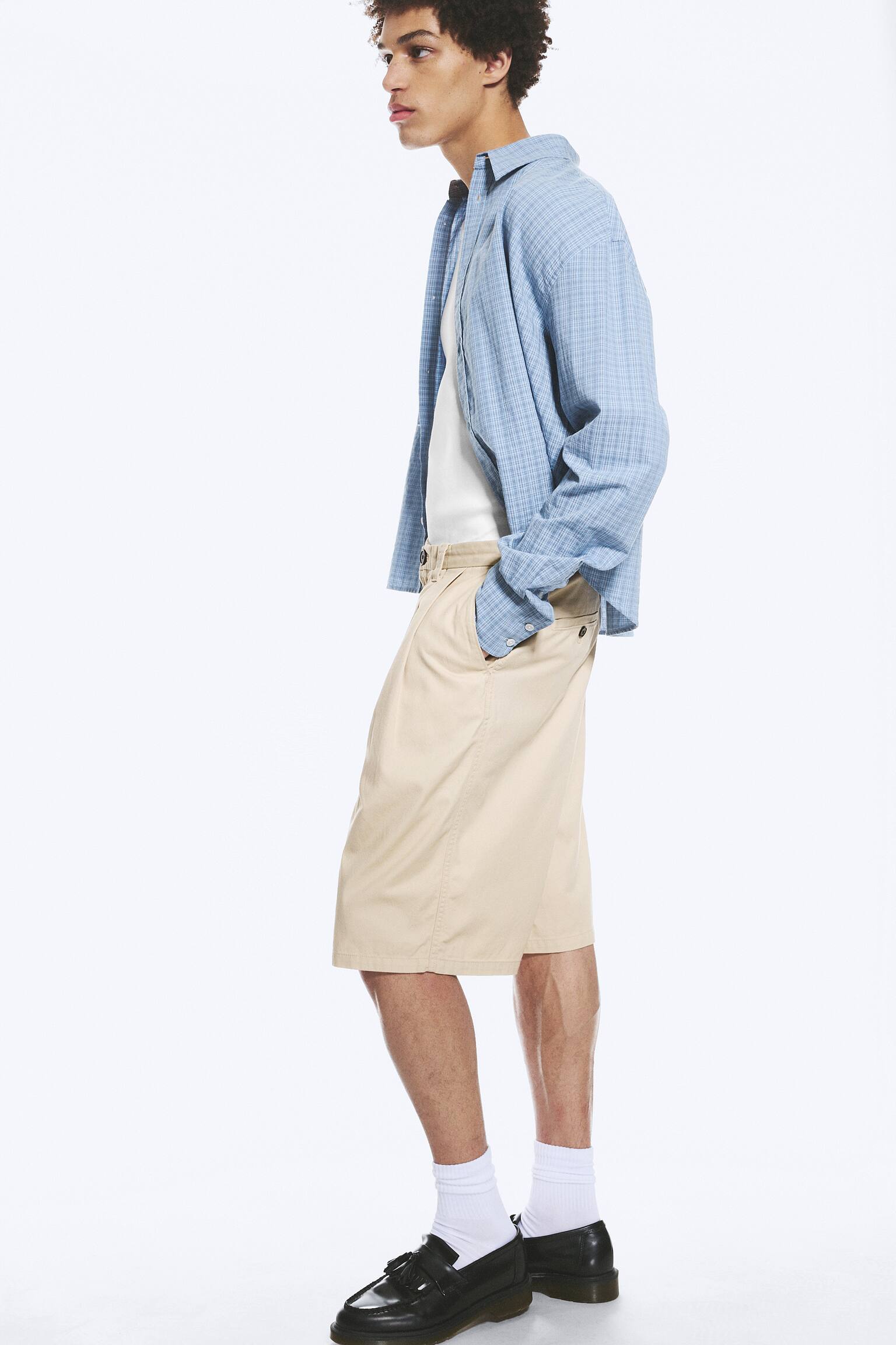 Cotton Chino Shorts - Light Dusty Beige/Black - 5