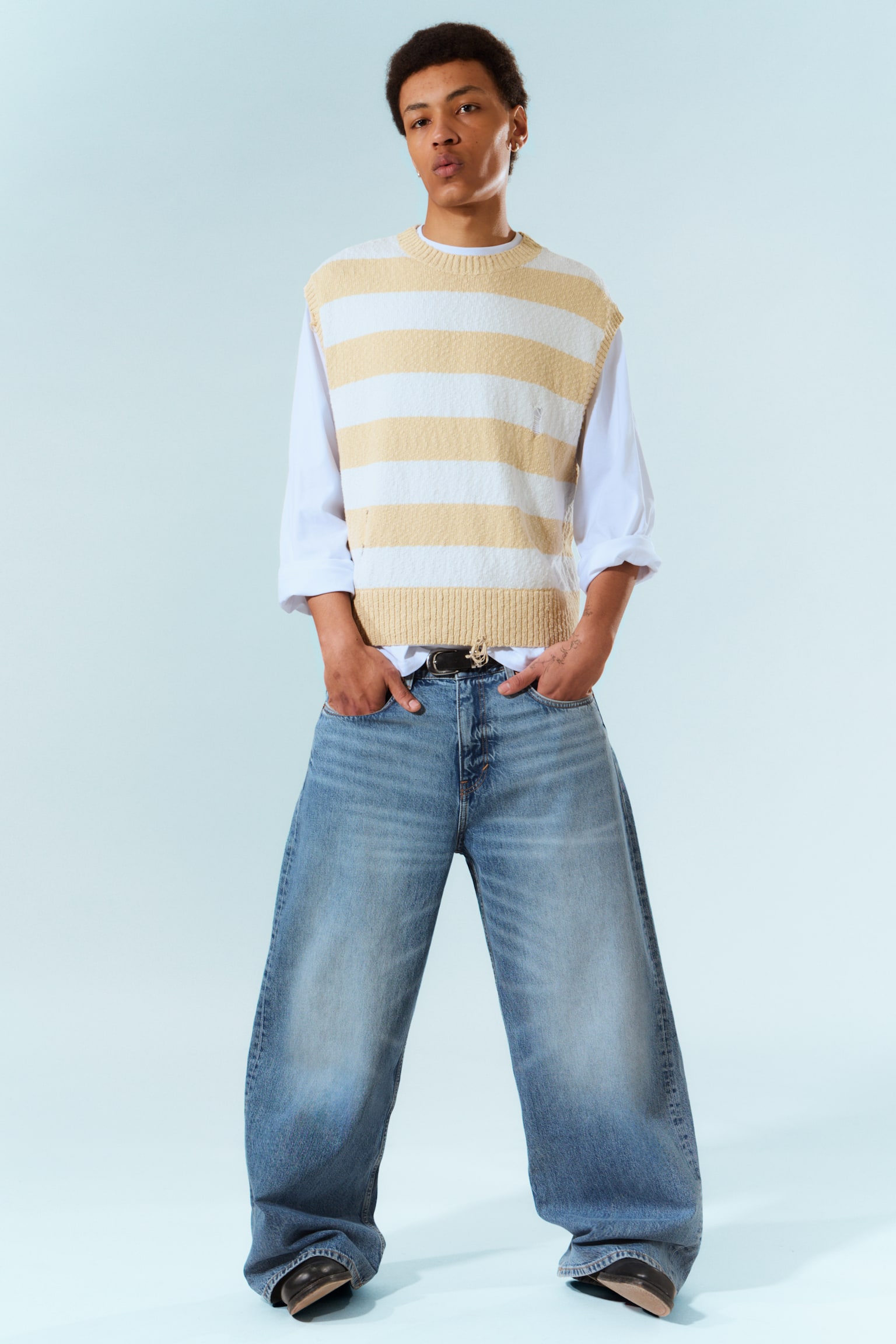 Solar Loose Wide Leg Unisex Jeans - Blue Horses - Medium Blue/Redondo Black - Vasket Svart/Blue Rinse – mørkeblå - 1