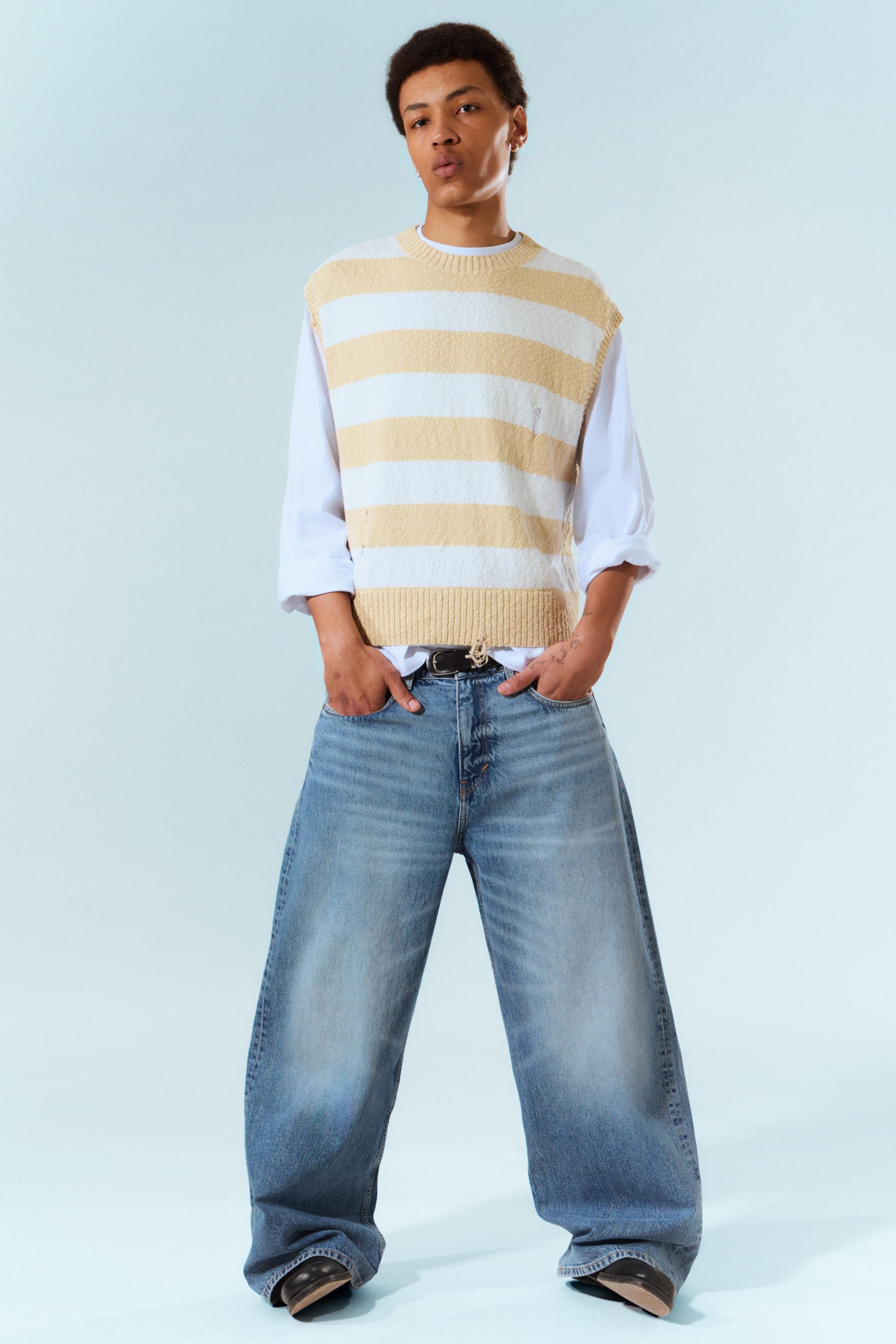 Blue Horses - Medium Blue - Solar Loose Wide Leg Unisex Jeans - 4