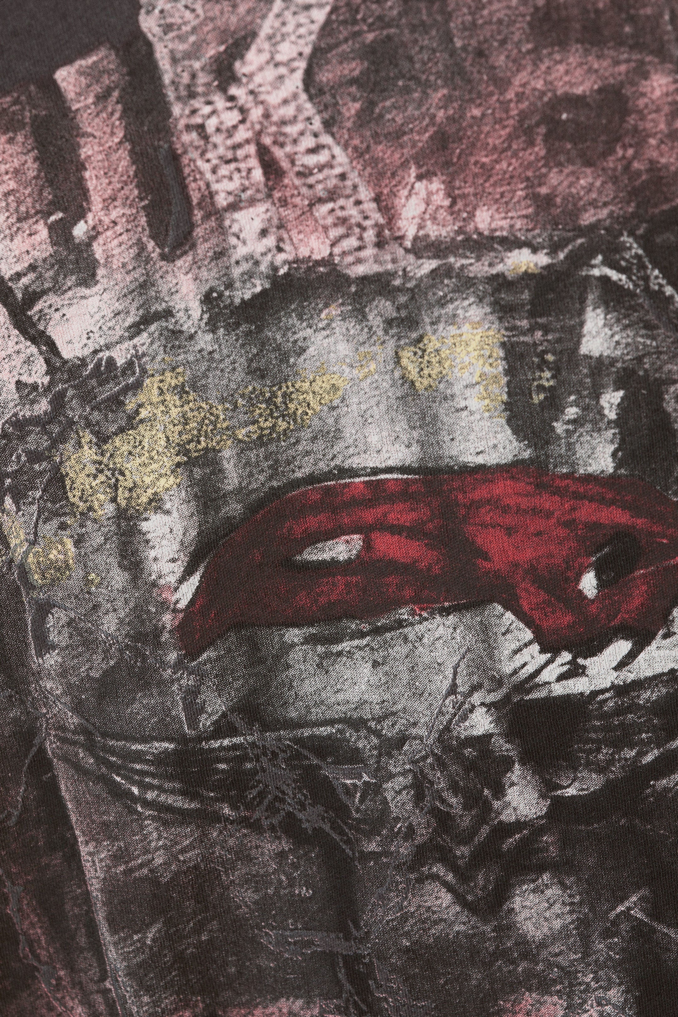 Dark Grey - Rock ’n’ roll - Distressed Printed Short-Sleeved T-shirt - 2