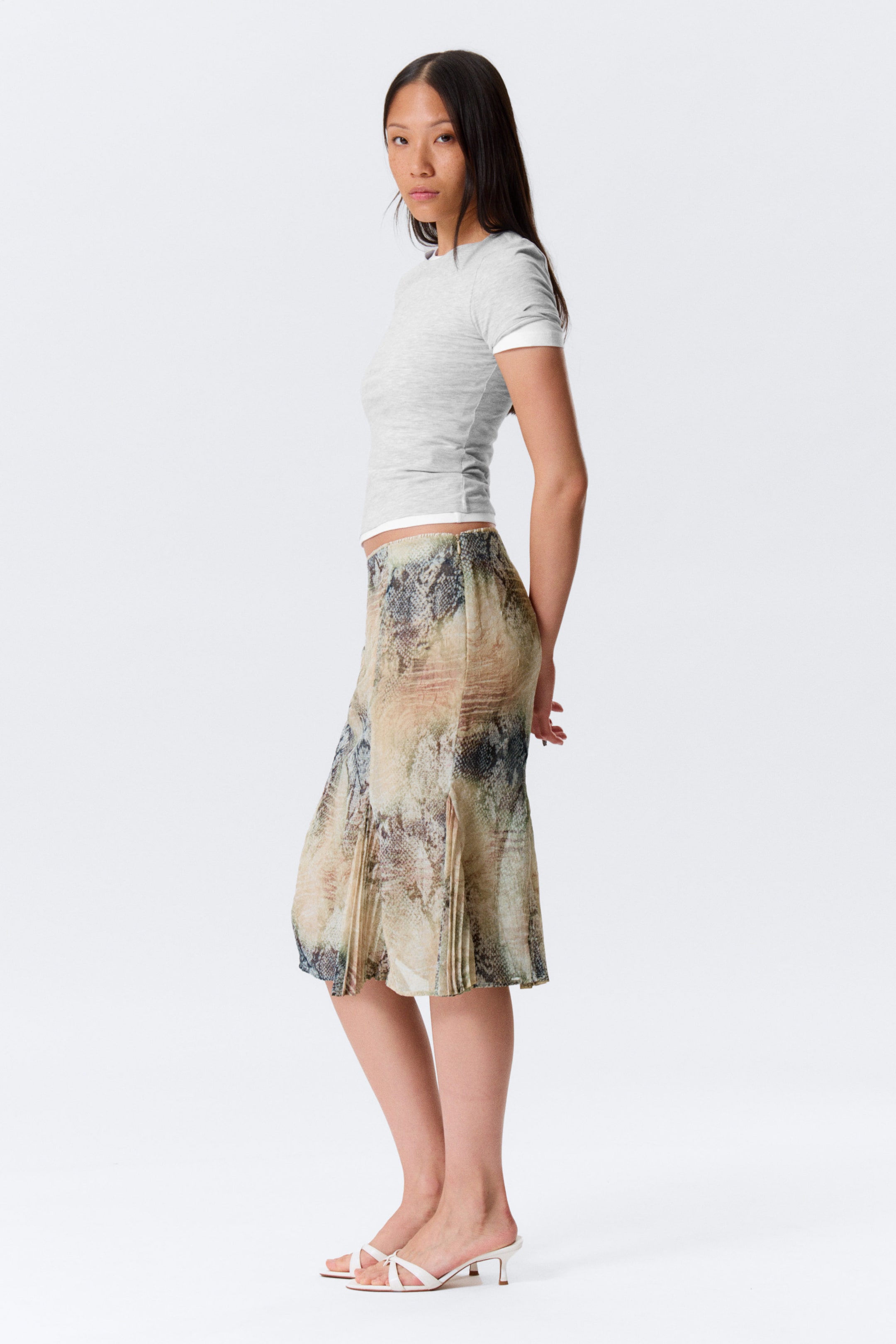 Beige - Snakeskin-patterned - Low Rise Mermaid Midi Skirt - 5