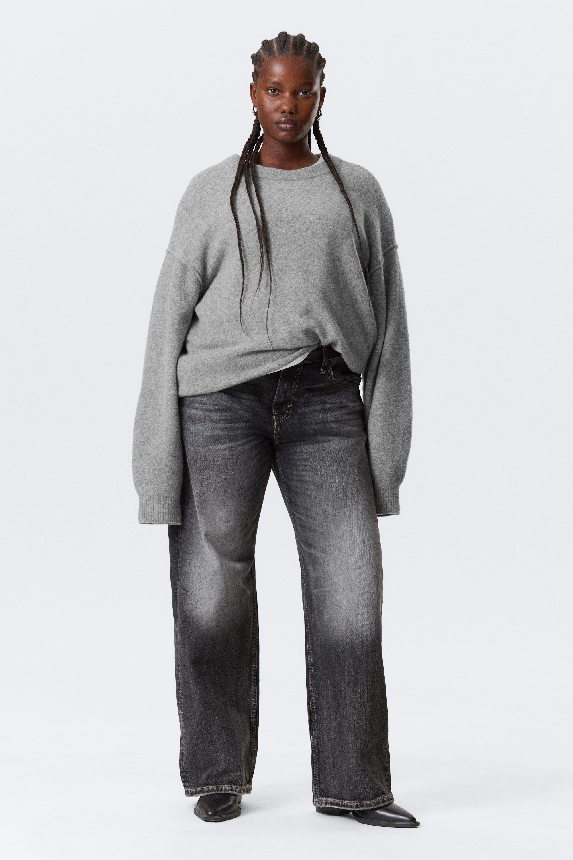 Grey Melange - Relaxed Knitted Sweater - 2