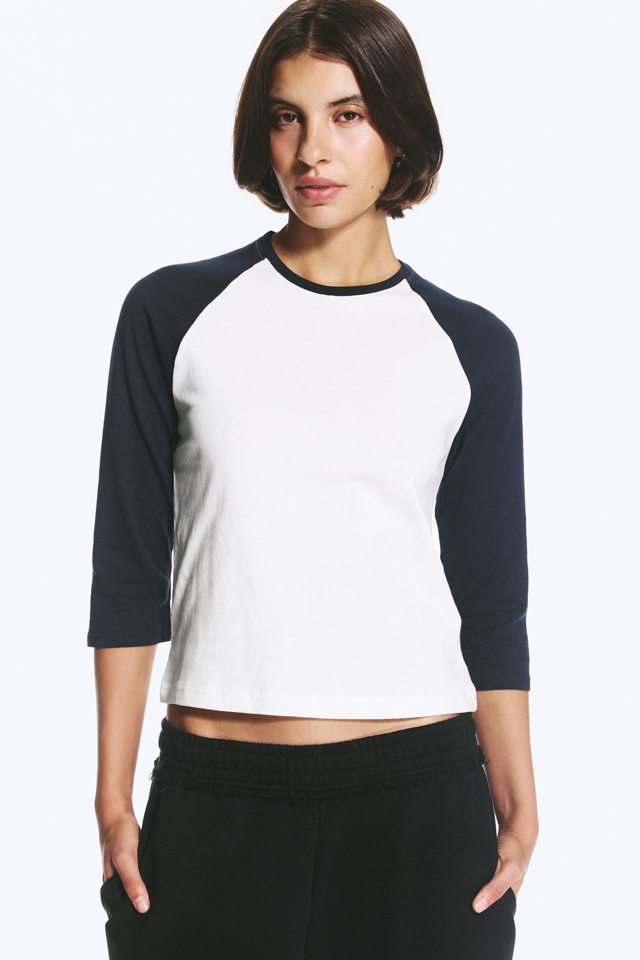 White - Three-quarter sleeve raglan top - 1