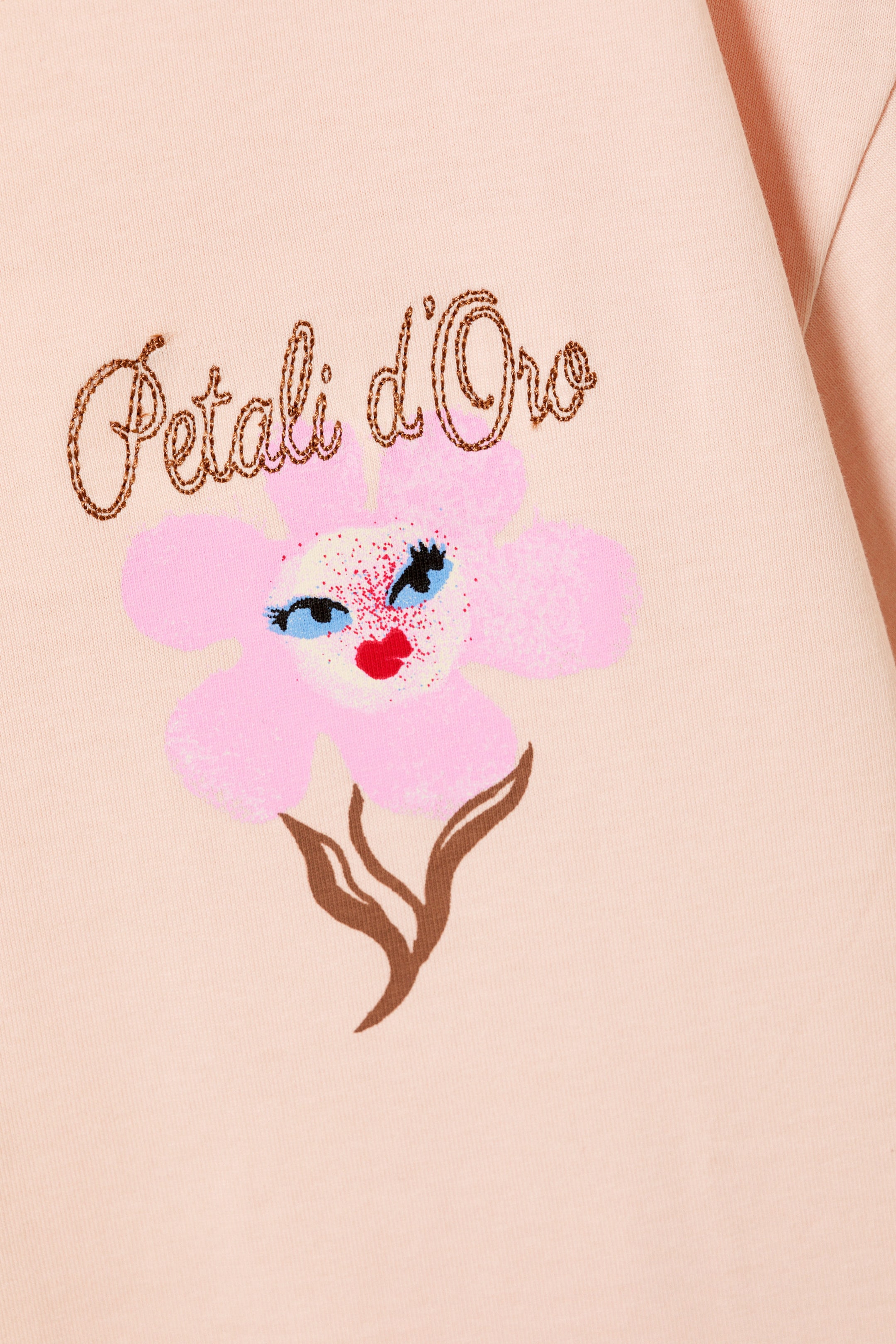 Orange clair - Fleur rose - T-shirt carré imprimé - 2