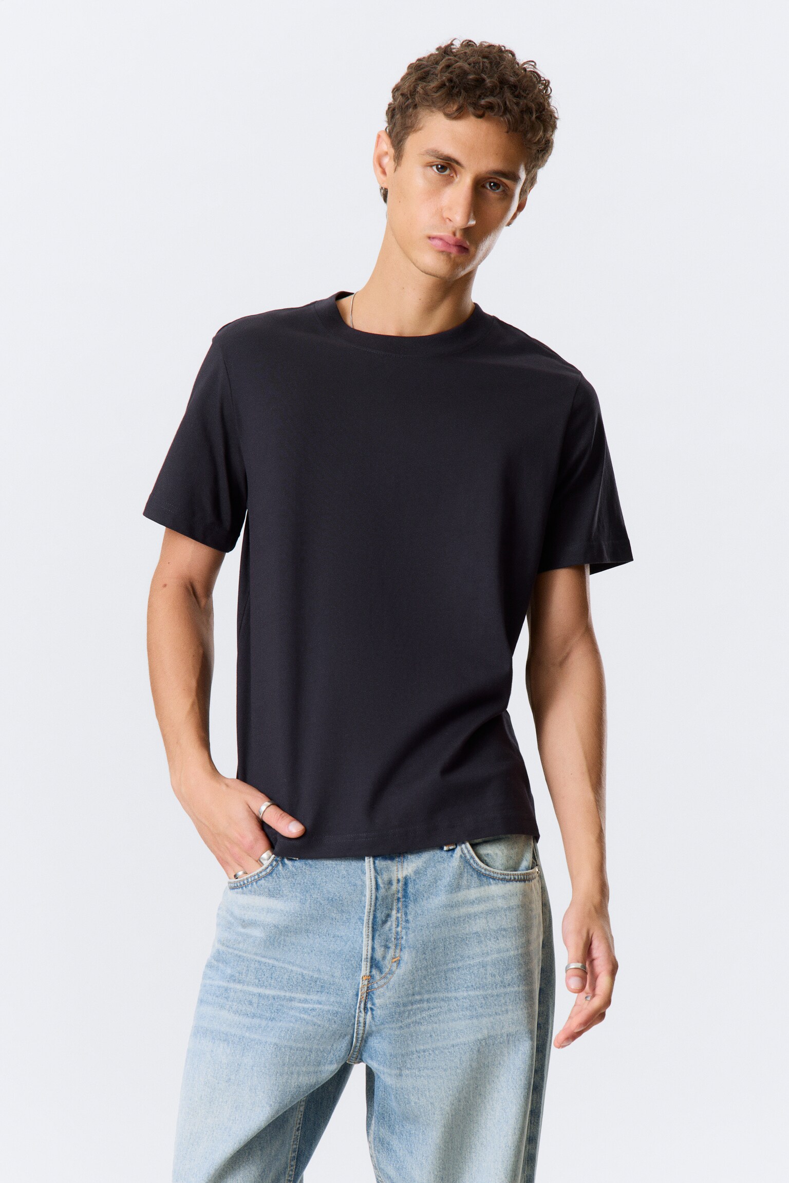 Kraftig Kort Boxig T-shirt - Mörk marinblå/Mörkgrön/Ljusgrå/Vit/Svart/Ljus dimblå - 1