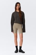 Greige - Mid Rise Fitted Biker Shorts - 1