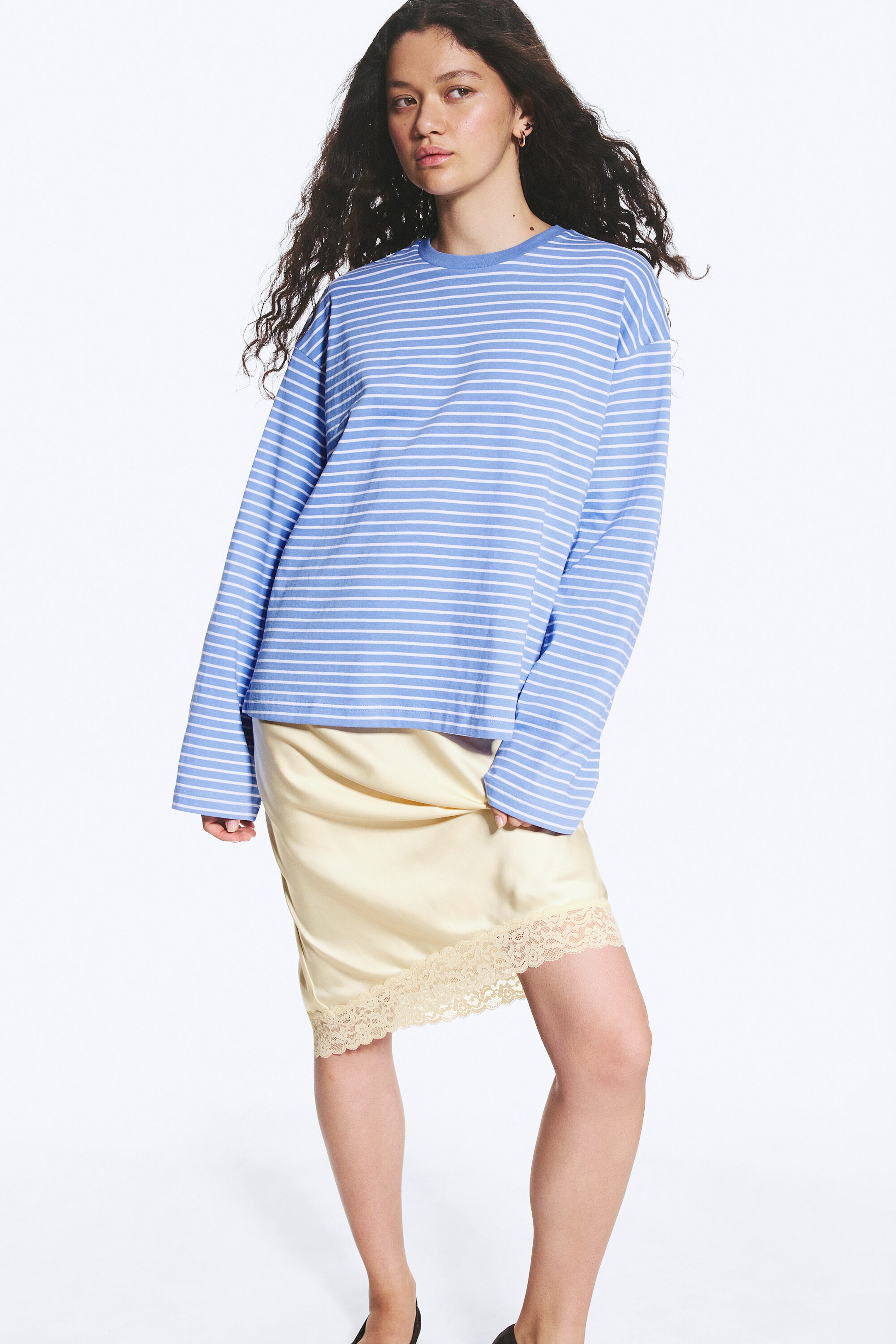 Blue/White Stripes - Long-Sleeved Cotton T-shirt - 1