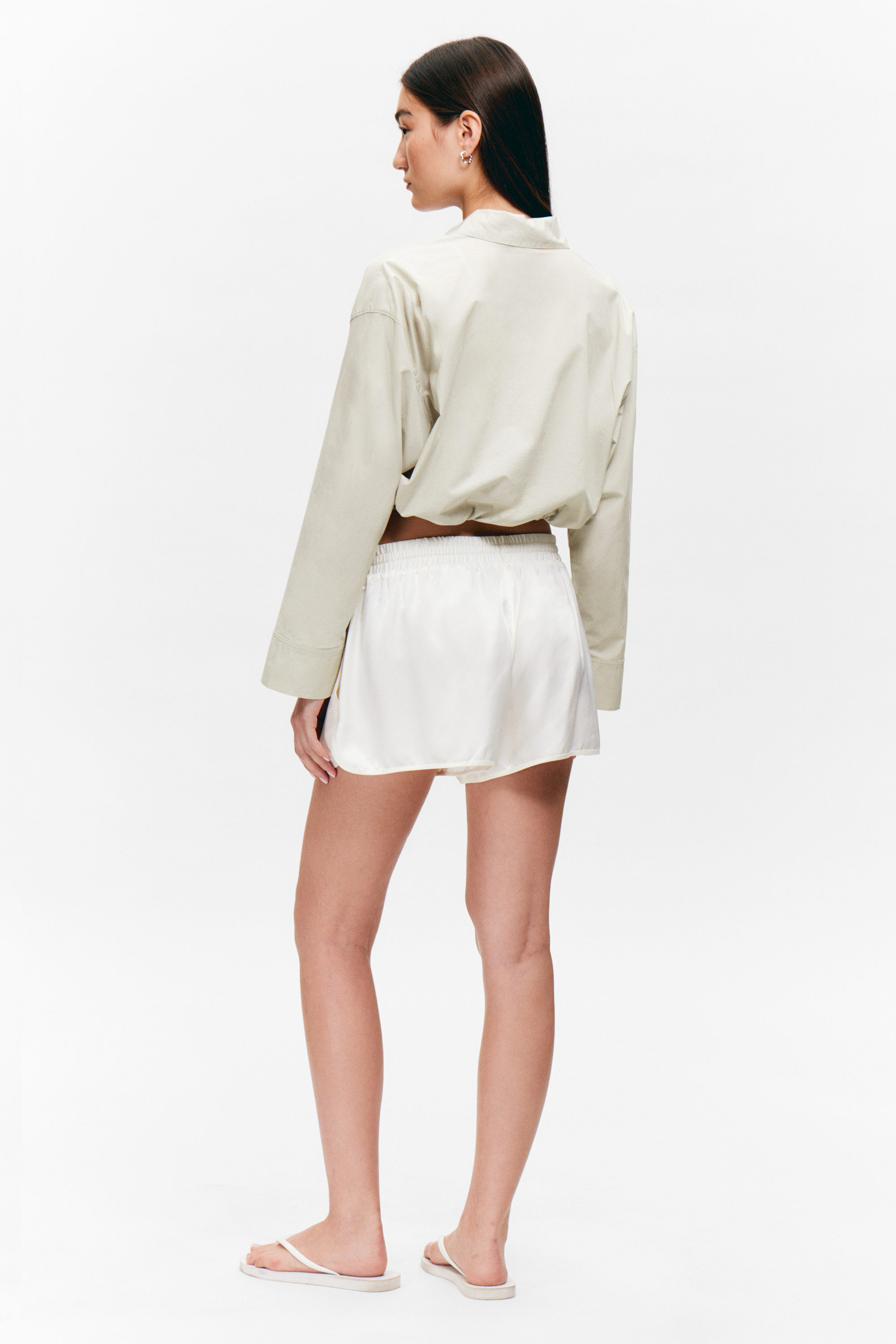 Light Green - Cropped Cotton Poplin Drawstring Night-Shirt - 5