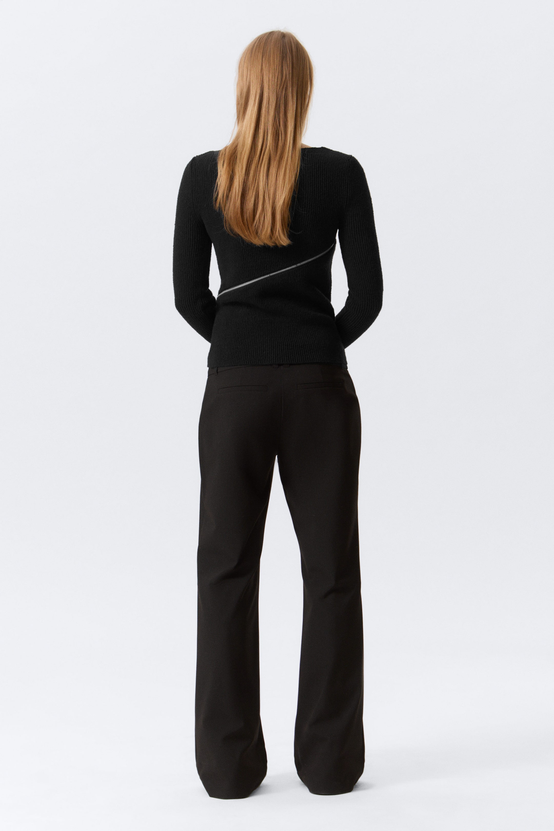 Pinstriped Black - Low-Rise Flared Suiting Trousers - 4