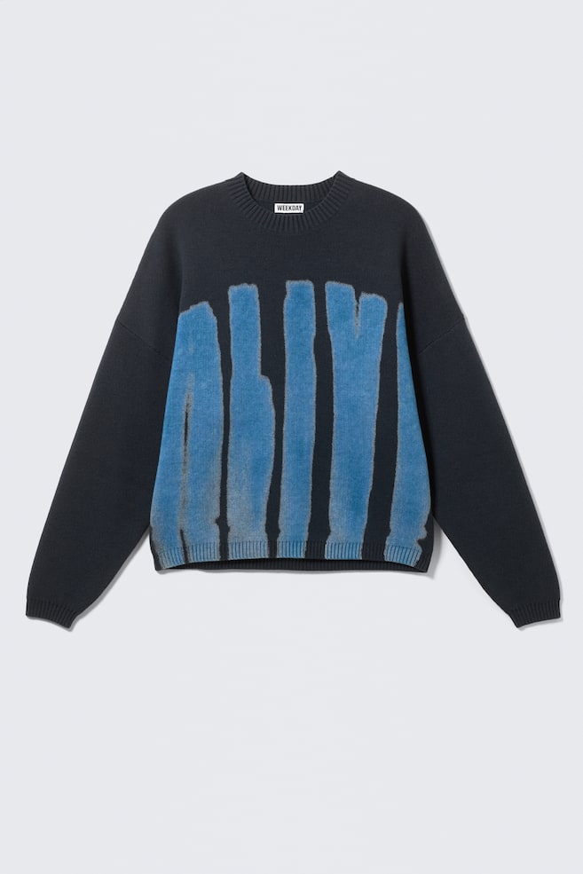 Maglione oversize in cotone con grafica - Blu navy - Vivace/Nero - Stampa sul retro - 1