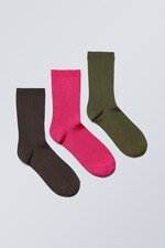 Black pink green - 3-pack Lova Shiny Socks - 0