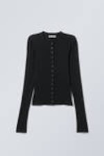 Black - Slim Long-Sleeved Buttoned Cardigan