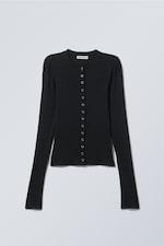 Black - Slim Long-Sleeved Buttoned Cardigan - 4