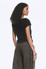 Black - Ruched Short-Sleeved Top - 3