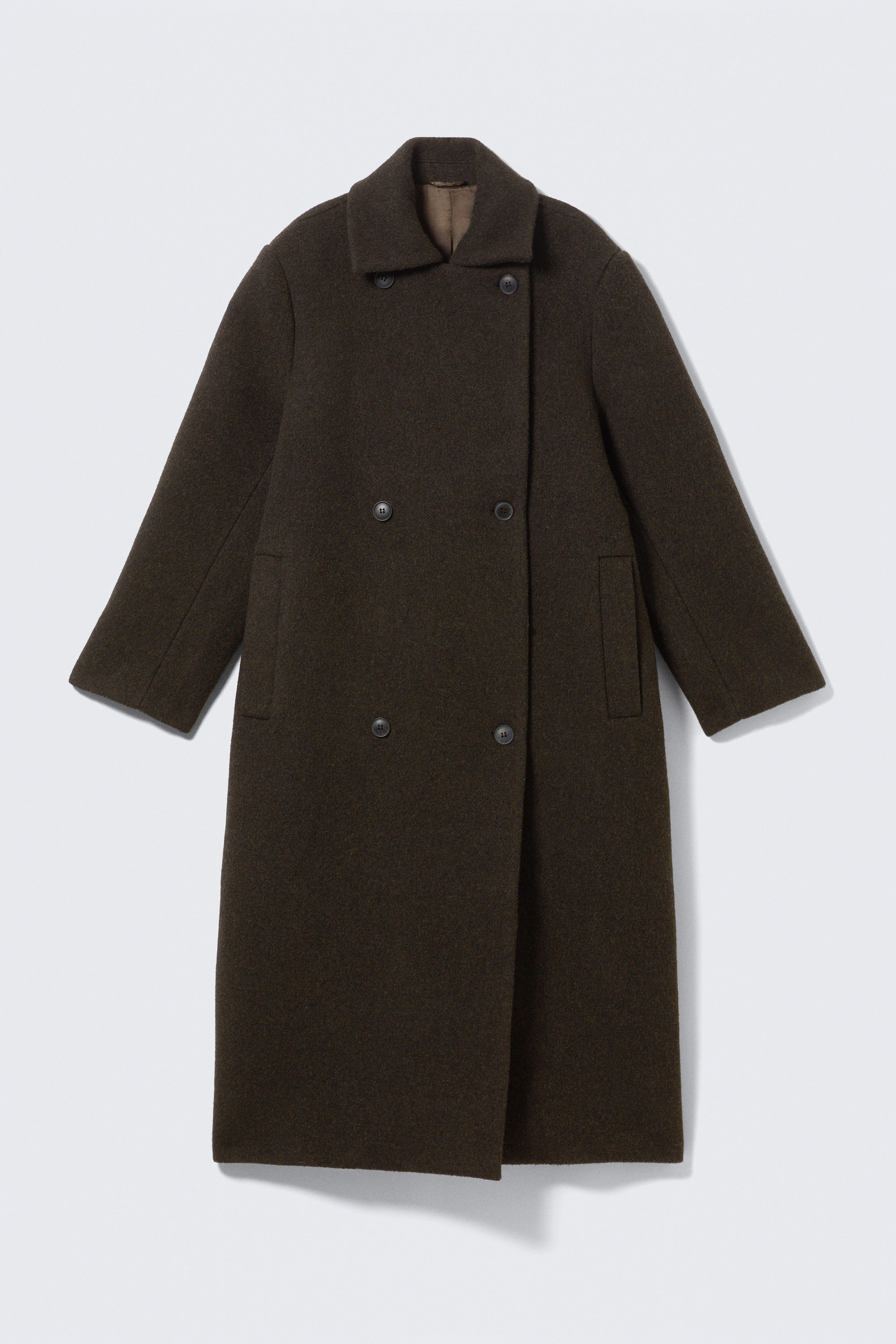 Dark Brown Melange - Oversized Double-Breasted Wool Blend Coat - 5