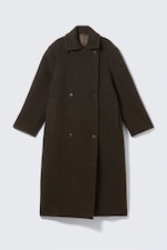 Dunkelbraun meliert - Zweireihiger Oversize-Mantel aus Wollmischung - 5