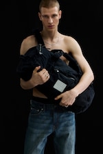 Dark Grey - Rounded Canvas Crossbody Bag - 0