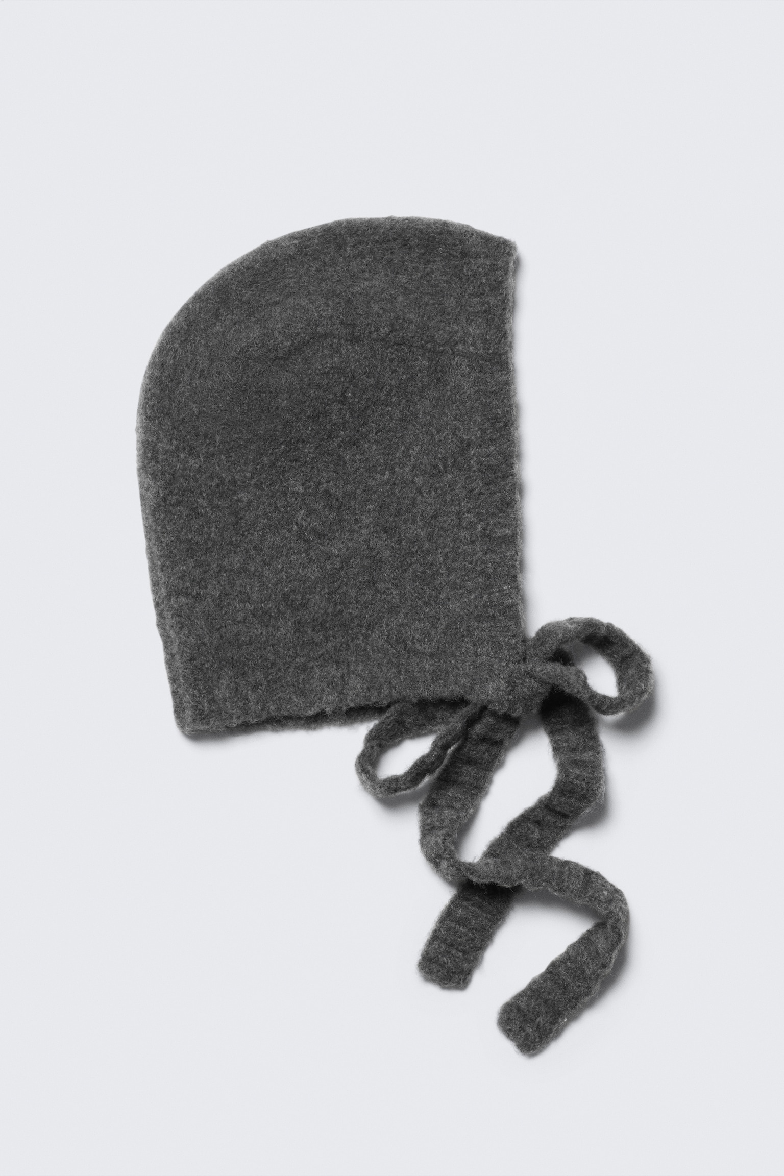 Strickhaube mit Bindebändern - Dunkelgrau meliert/Schwarz