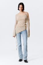 Light Mole - Asymmetric Tie-Shoulder Knitted Sweater - 1