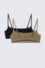 Black & Beige - 2-pack Scoop Neck Bikini Tops - 6