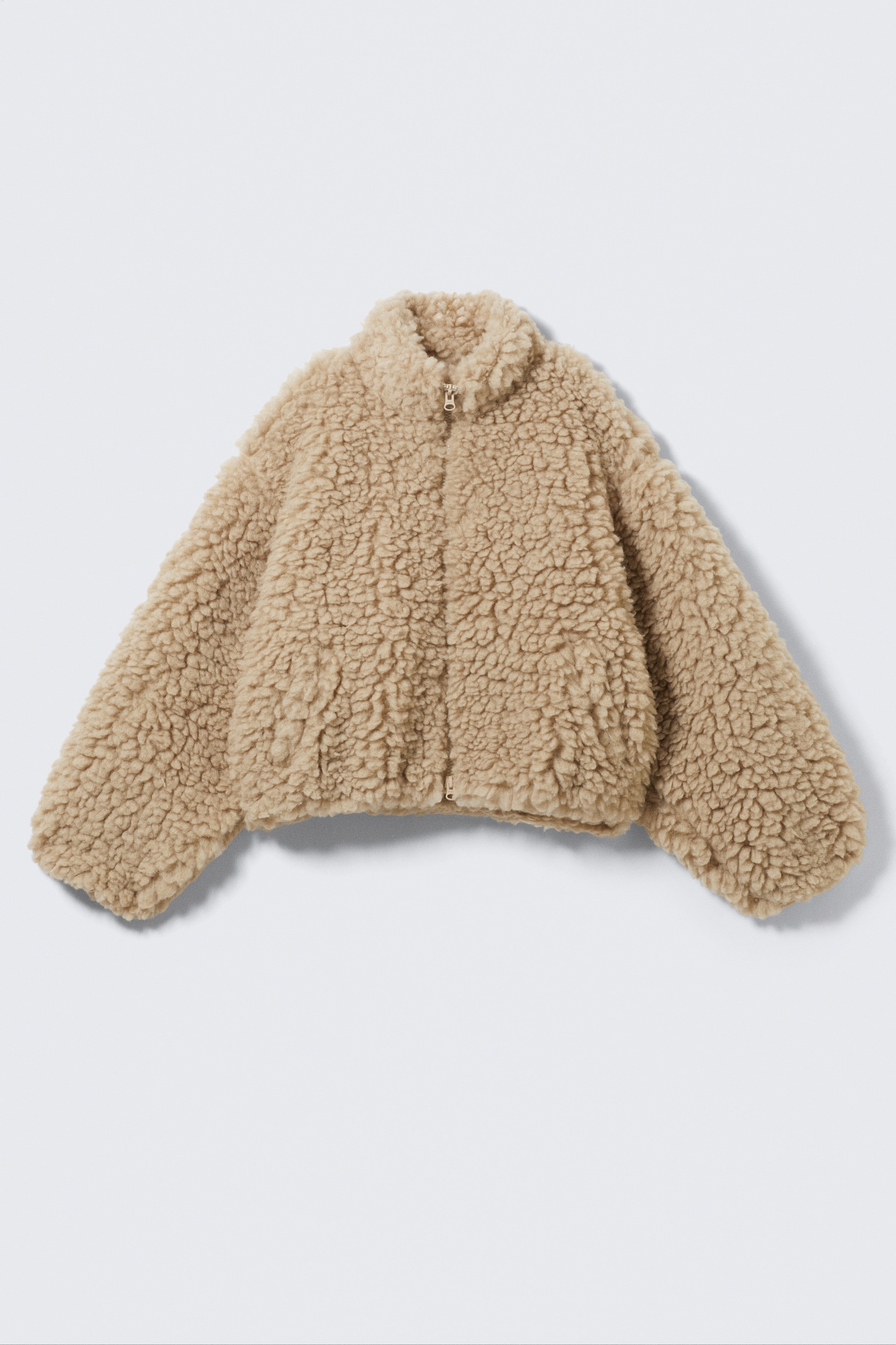 Oversized Fluffy Zip Jacket - Dusty Beige - 2