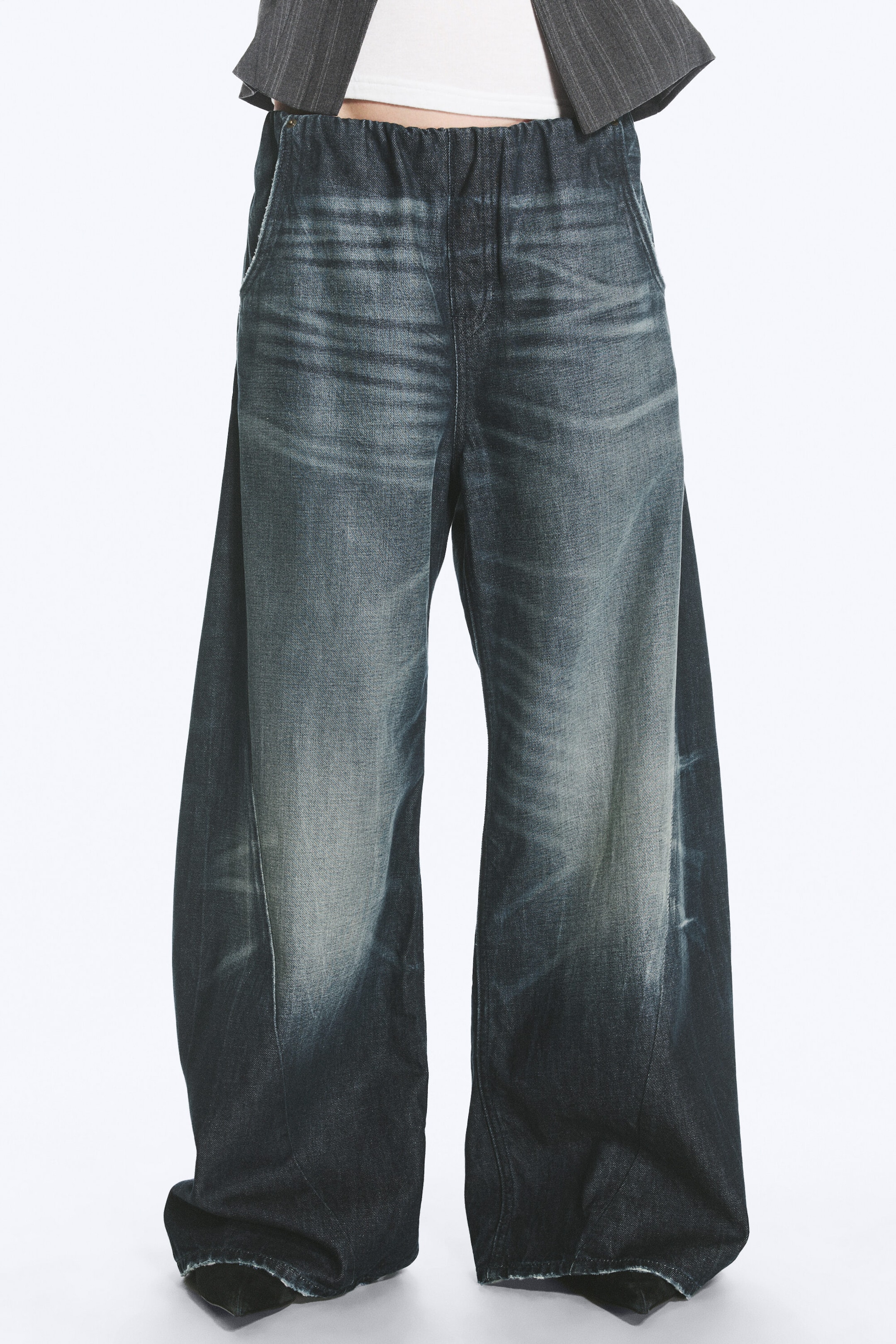 Bleu moyen - Bleu foncé - Jogging en denim ample taille basse - 2