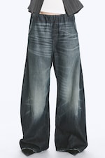 Bleu moyen - Bleu foncé - Jogging en denim ample taille basse - 1