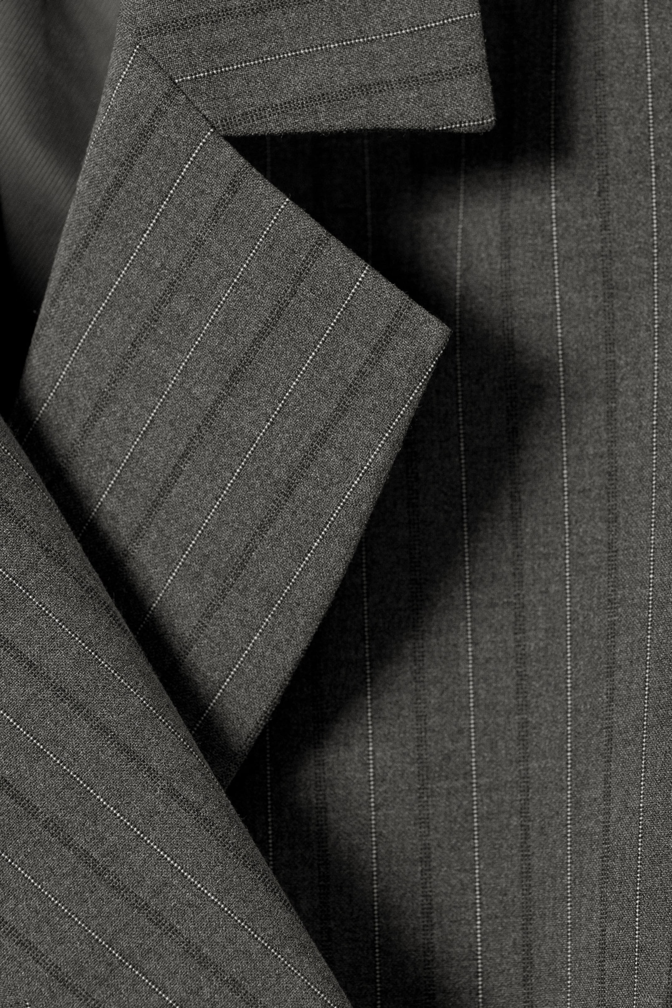 Striped Dark Grey Melange - Double-Breasted Suiting Blazer - 6