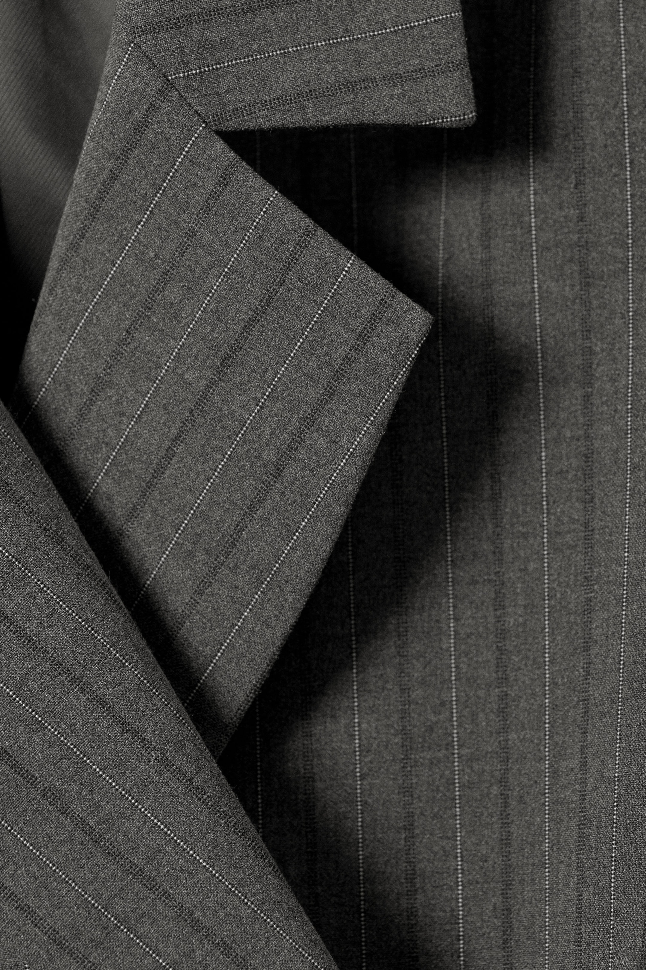 Striped Dark Grey Melange - Double-Breasted Suiting Blazer - 2