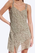 Dimmig Khakigrön - Flower - Asymmetrisk slipklänning - 1