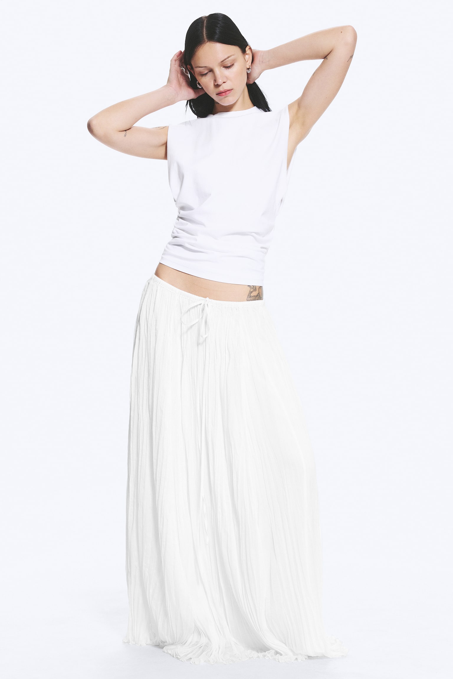 Débardeur plissé - Blanc/Noir/Taupe foncé - 6