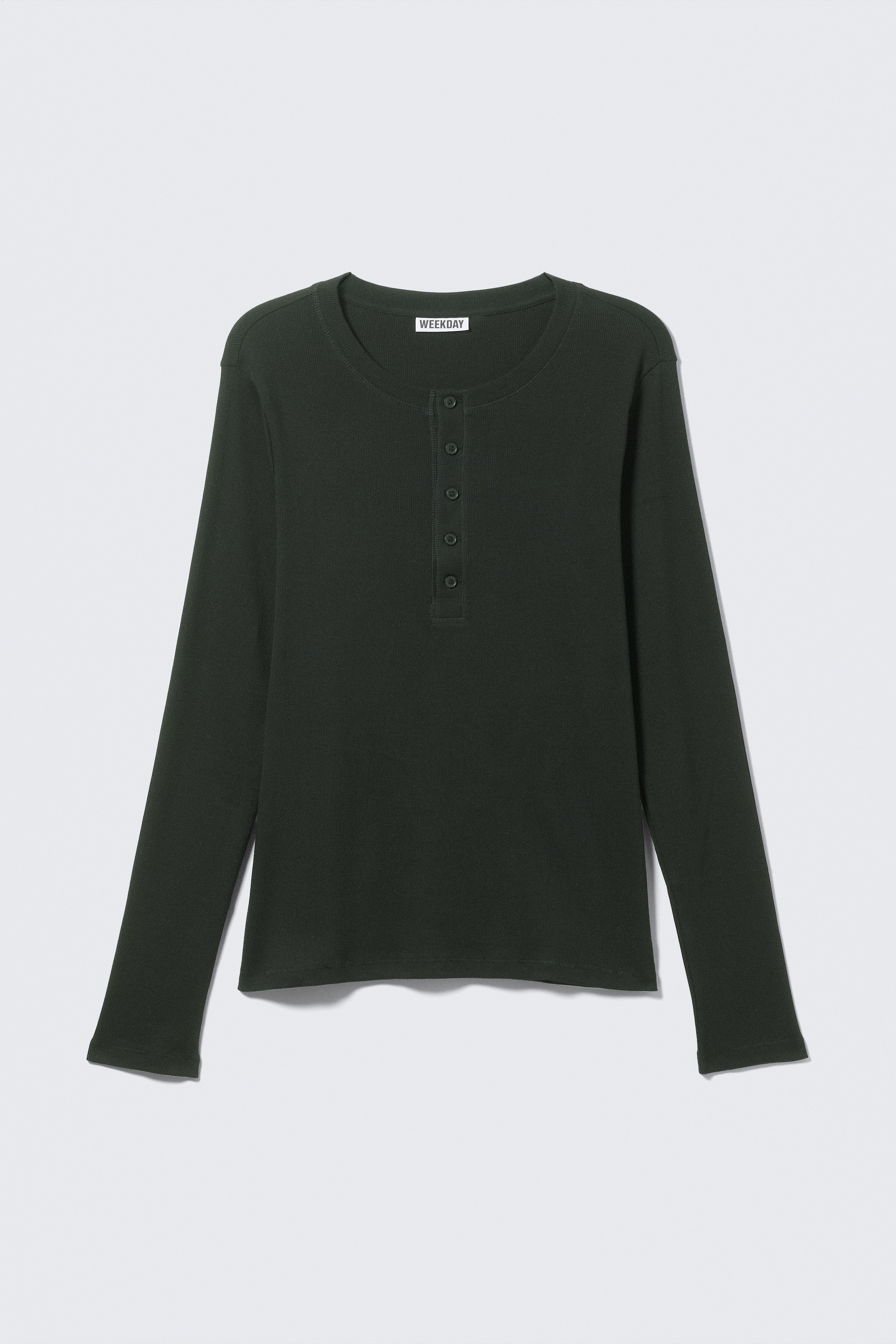 Long-Sleeved Henley T-shirt - Dark Green/Black/Dusty White