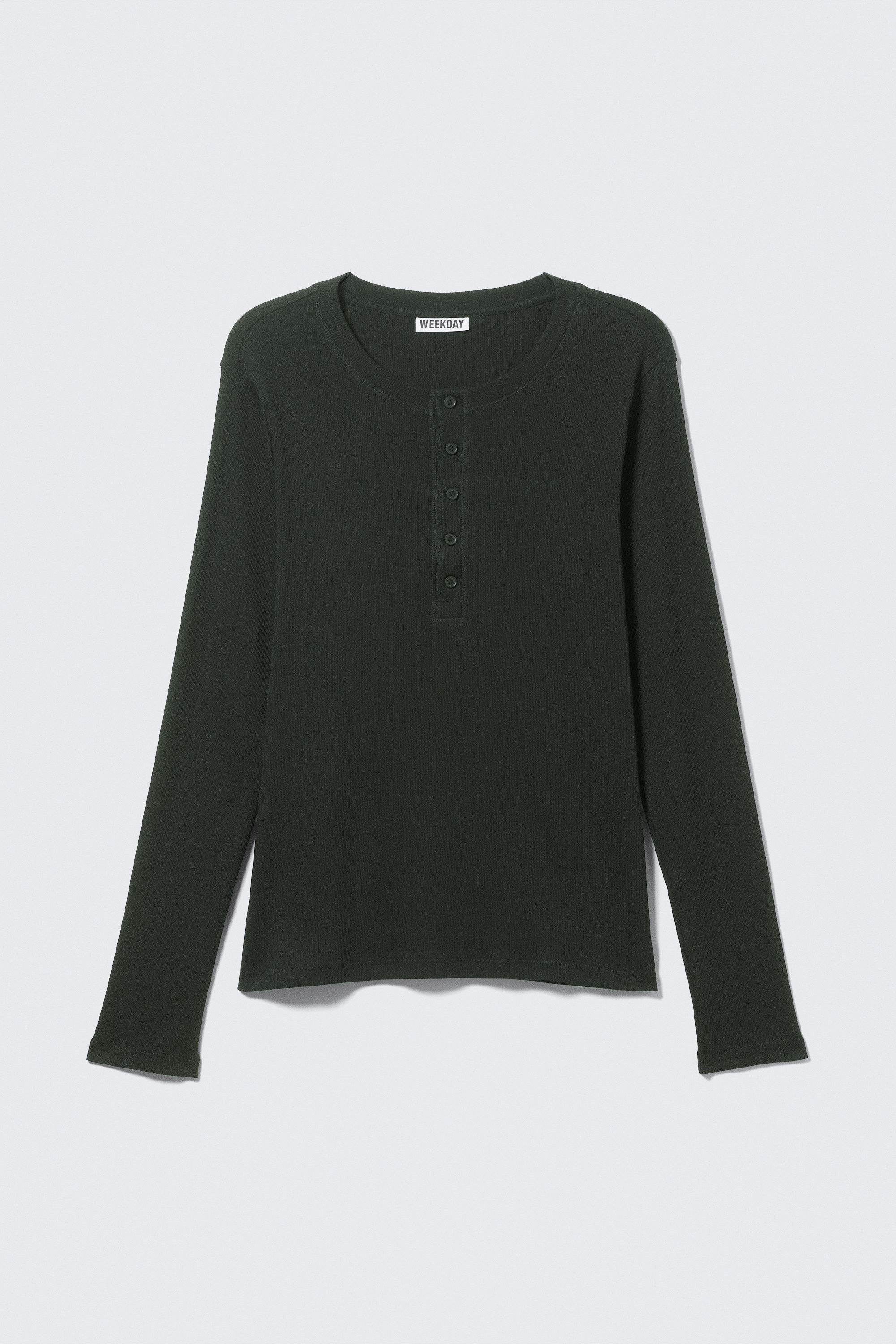 Dark Green - Long-Sleeved Henley T-shirt - 1
