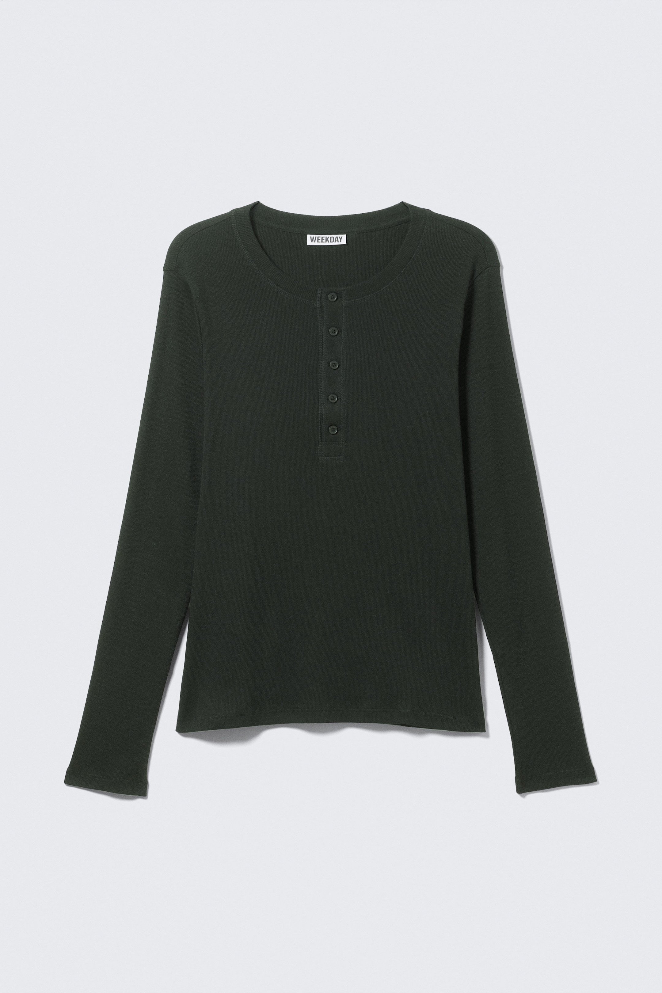Dark Green - Long-Sleeved Henley T-shirt - 3