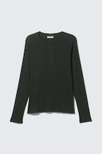 Dark Green - Long-Sleeved Henley T-shirt - 3