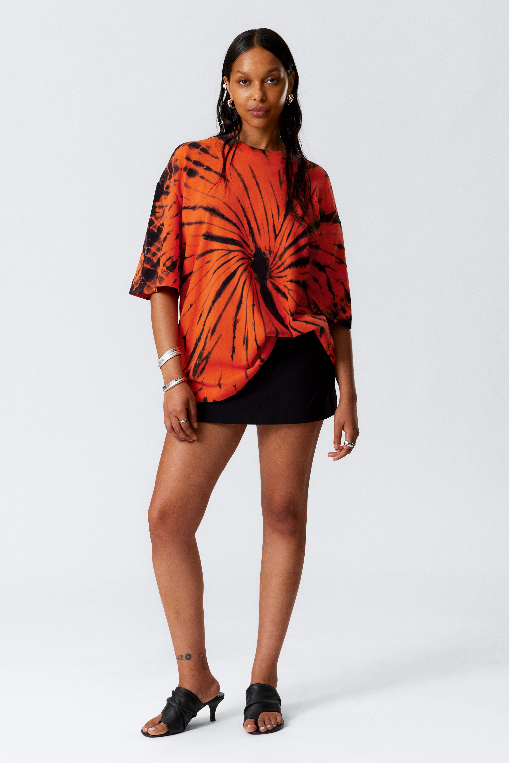 Orange Tie-Dye - Wide Oversized Printed T-shirt - 2