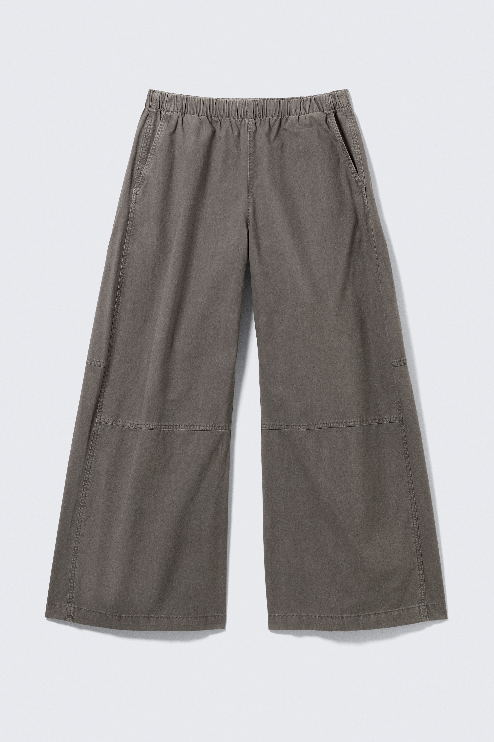 Pantaloni cu Talie Joasă și Croială Largă, Fără Nasturi - Gri