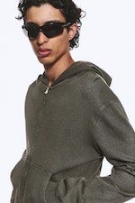 Dunkles Khakigrün - Verkürzter Zip-Hoodie - 1