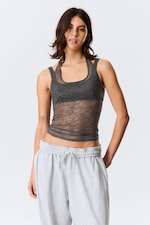 Dunkelgrau - Neckholder-Top aus wirbeliger Spitze - 1