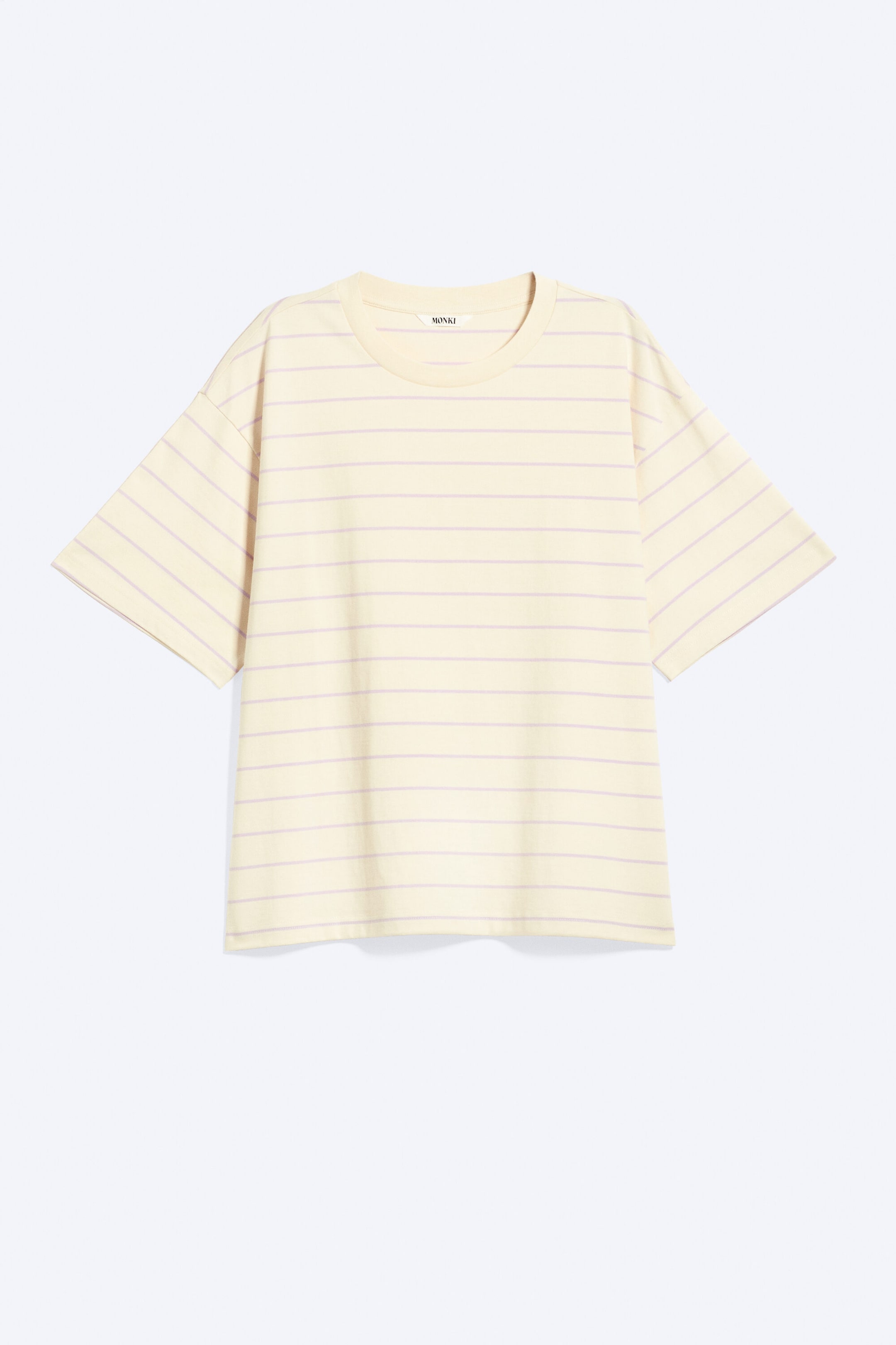 Ljus beige - Lila Ränder - Boxig T-shirt i bomull - 1