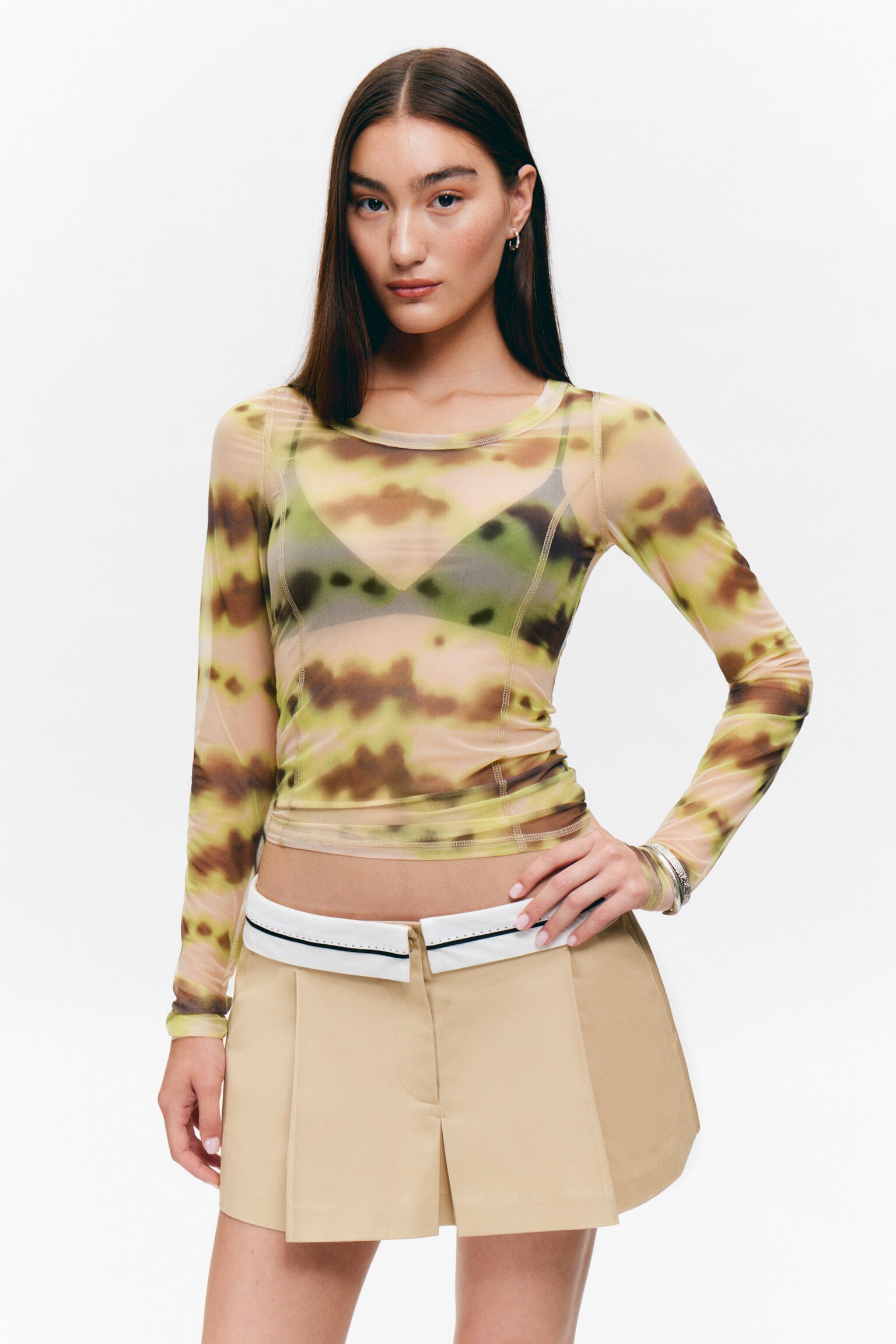 Langærmet Mesh Top - Yellow Blurred Stains/Sort/Støvet pink/Pink Blurred Stains - 4