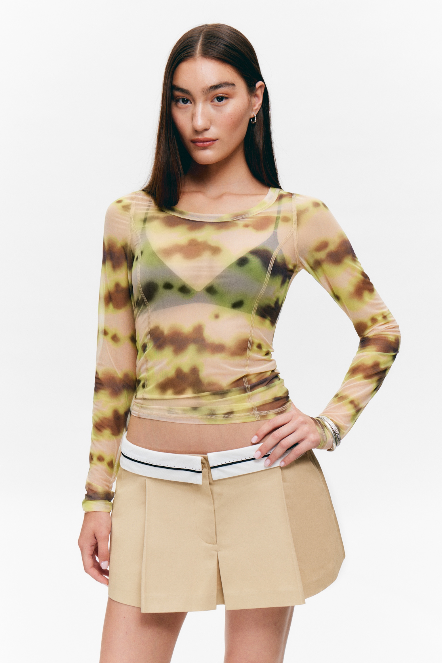 Long-Sleeved Mesh Top - Yellow Blurred Stains/Zwart/Oudroze/Pink Blurred Stains - 3