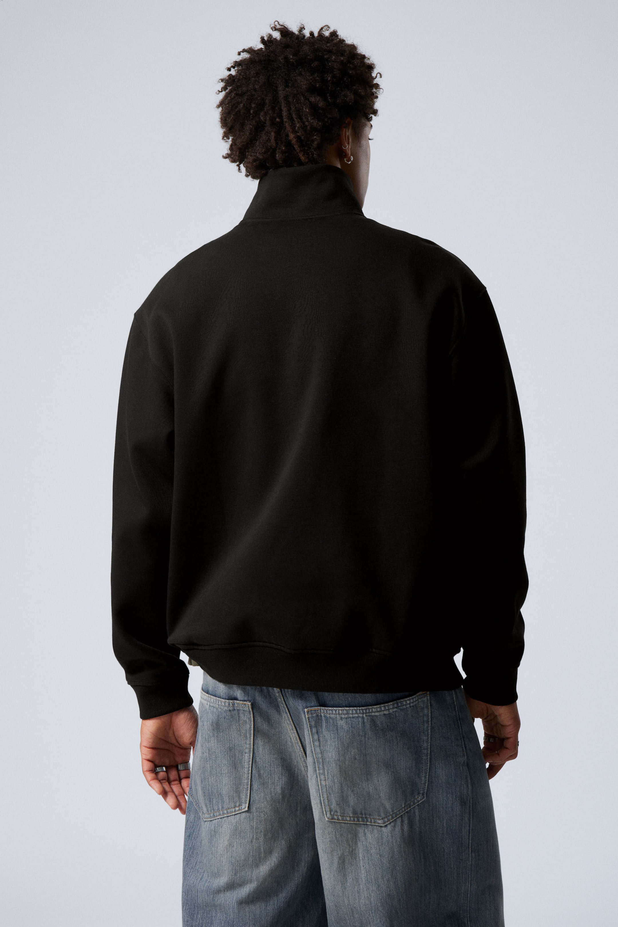 Black - Relaxed Heavy Half Zip Sweater - 2
